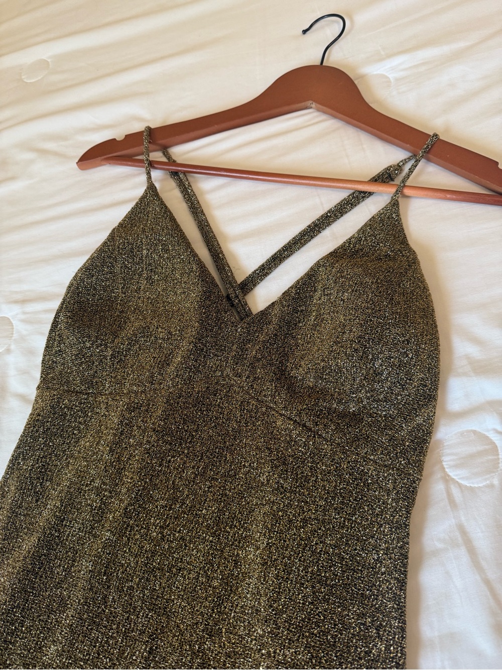 Trac Metallic Gold Mini Dress with Strappy V-Neck